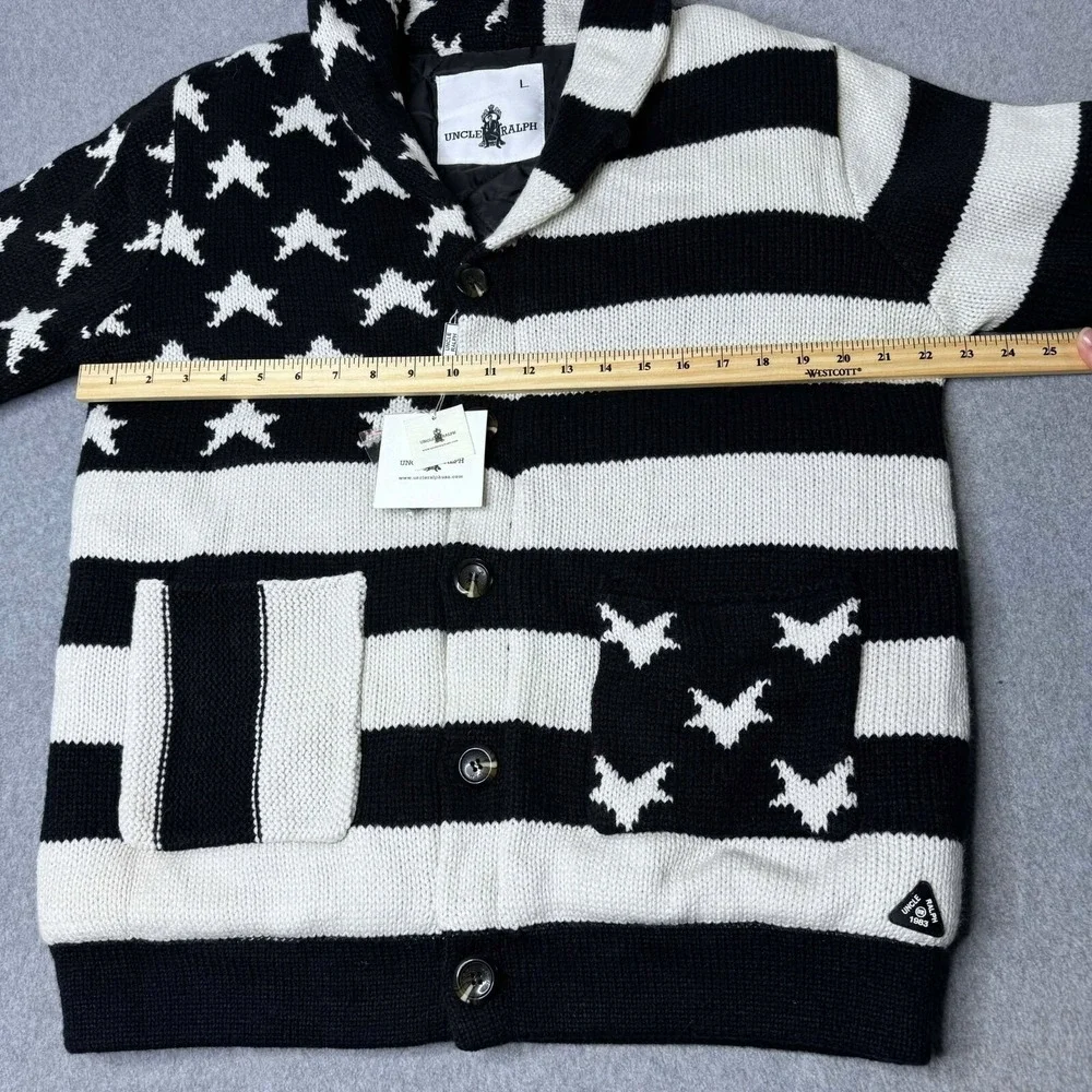 VINTAGE RARE Uncle Ralph UR-801 Men's Button Up Quilted Jacket Allover Flag Sz L